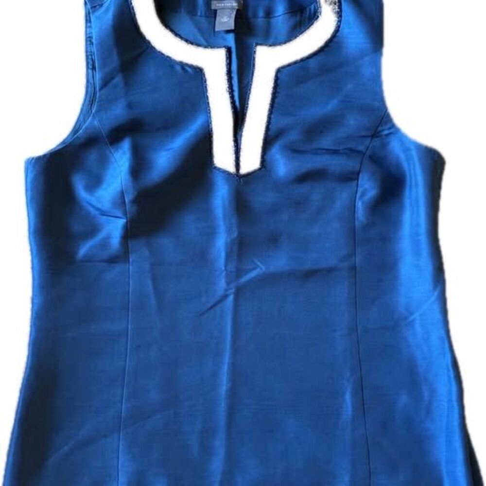 Ann Taylor Blue Sequin Sleeveless Top Silk Size 12